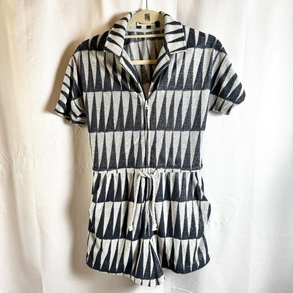 Marine Layer Size XS Terry Out Romper Black & White Geometric Triangle HTF Cute